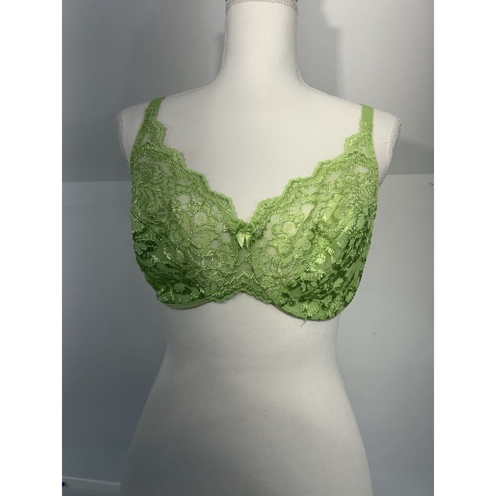 Vintage Victoria Secret Gold‎ Label Lace Bra Underwire 34DD Bright Apple Green